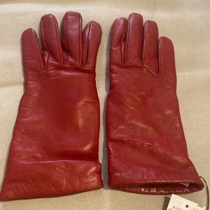 Bloomingdale's Cashmere Lined Red Leather Womens Gloves - Size 7.5 Made in Italy